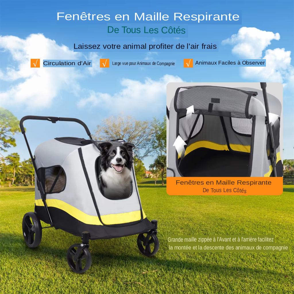 Découvrez la poussette pliable ultra-large pour animaux de compagnie, idéale pour les promenades confortables et sécurisées avec vos compagnons à quatre pattes. Poussette pliable, ultra-large, animaux de compagnie, chiens, chats, promenades, confort, sécurité, matériaux de haute qualité, espace généreux, rangement compact, transport pratique.