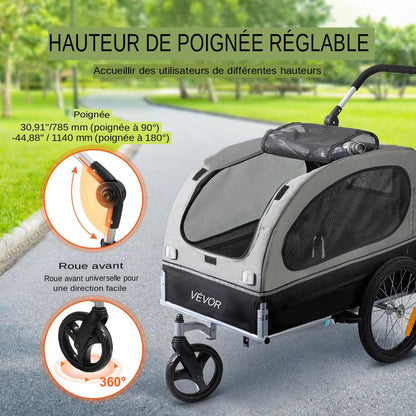 Découvrez la poussette remorque 2 en 1 pour animaux de compagnie, l'accessoire idéal pour les propriétaires de chiens et de chats souhaitant emmener leurs compagnons à quatre pattes partout avec eux.&nbsp;Poussette remorque, 2 en 1, animaux de compagnie, chien, chat, accessoire, promenade, randonnée, vélo, polyvalente, confortable, sécurité, bien-être, plein air, matériaux de qualité, propriétaires de chiens, propriétaires de chats, sorties, activités, compagnon à quatre pattes, pratique, idéal.