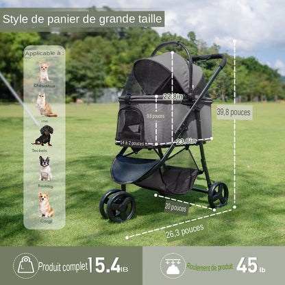 Découvrez notre poussette pliable 3 roues pour animaux de compagnie, idéale pour promener vos chiens et chats en toute sécurité et confort. Poussette pliable 3 roues pour animaux de compagnie, poussette pour chien, poussette pour chat, poussette animaux, poussette pliable, poussette 3 roues, poussette confortable.