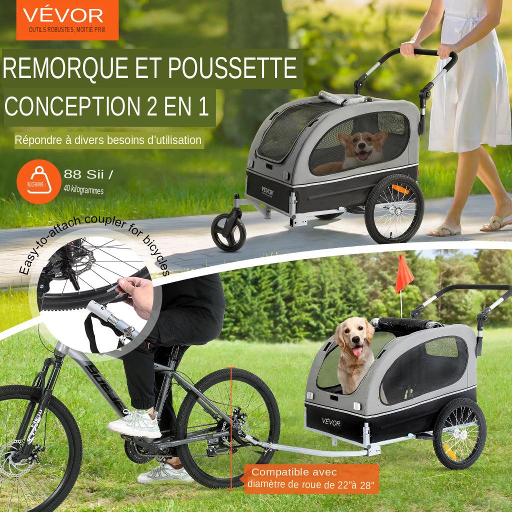 Découvrez la poussette remorque 2 en 1 pour animaux de compagnie, l'accessoire idéal pour les propriétaires de chiens et de chats souhaitant emmener leurs compagnons à quatre pattes partout avec eux.&nbsp;Poussette remorque, 2 en 1, animaux de compagnie, chien, chat, accessoire, promenade, randonnée, vélo, polyvalente, confortable, sécurité, bien-être, plein air, matériaux de qualité, propriétaires de chiens, propriétaires de chats, sorties, activités, compagnon à quatre pattes, pratique, idéal.