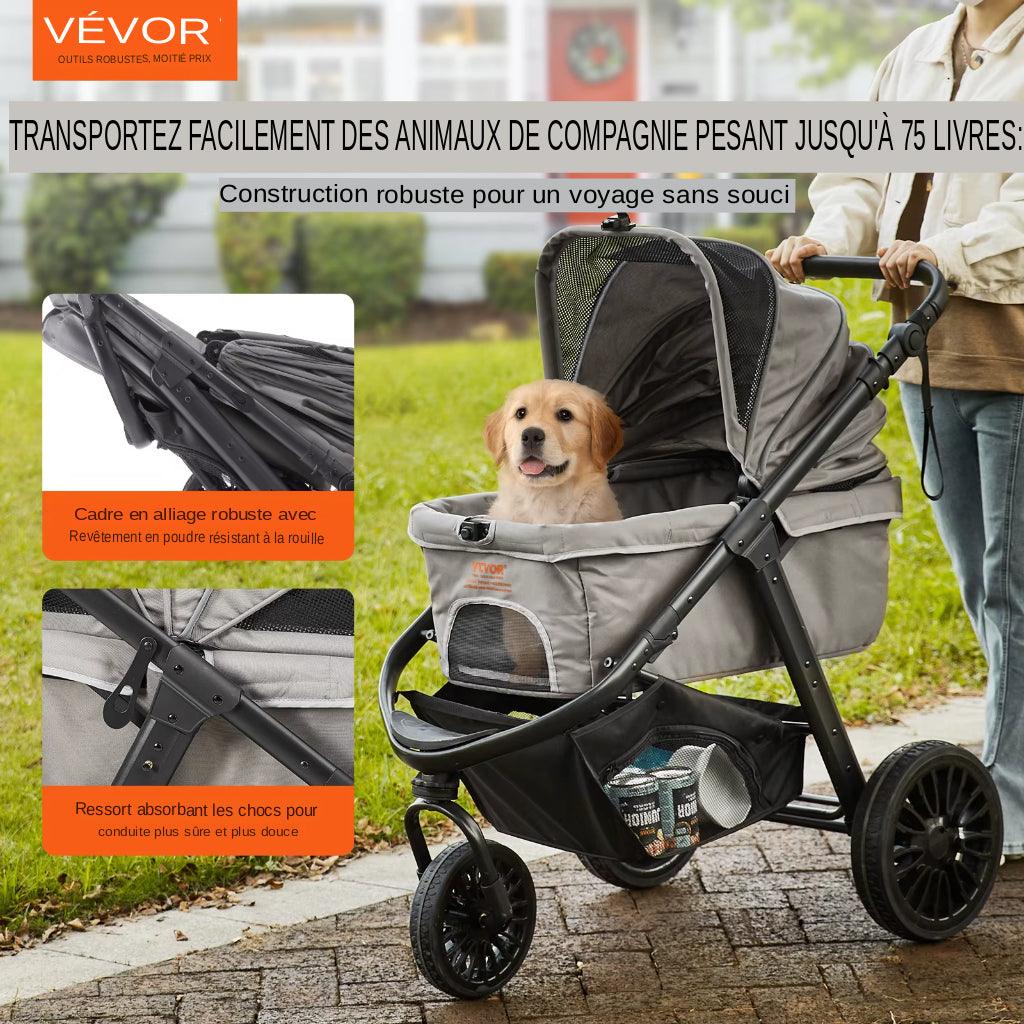 Découvrez notre poussette 3 roues pour chien et chat, conçue pour offrir confort et sécurité à vos animaux de compagnie lors de vos promenades. Poussette 3 roues pour chien, poussette 3 roues pour chat, poussette pour animaux, poussette avec panier de rangement, poussette pliable, poussette confortable, poussette sécurisée.