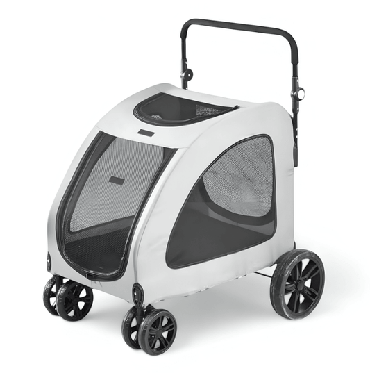 Découvrez le chariot pliable pour grand chien, l'accessoire indispensable pour les propriétaires de chiens de grande taille souhaitant offrir confort et sécurité à leurs compagnons lors des promenades et des sorties. Poussette pliable, grand chien, accessoire, propriétaires de chiens, confort, sécurité, promenade, sortie, facilement pliable, déplacements, rangement, matériaux robustes, durables, utilisation prolongée, stabilité, chiens seniors, chiens en convalescence, longues balades.