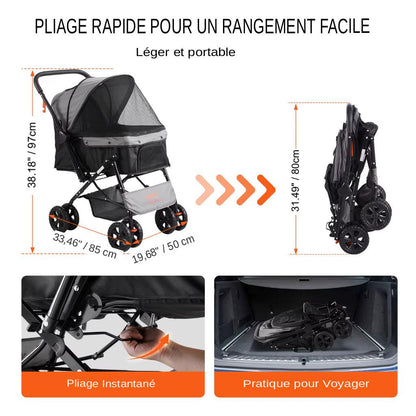 Découvrez notre poussette rotative pour chiots, spécialement conçue pour offrir confort et sécurité à vos jeunes compagnons à quatre pattes. Poussette rotative, chiots, confort, sécurité, fonction rotative, vues, matériaux de haute qualité, stabilité, protection, promenades en ville, sorties au parc, voyages, pliable.